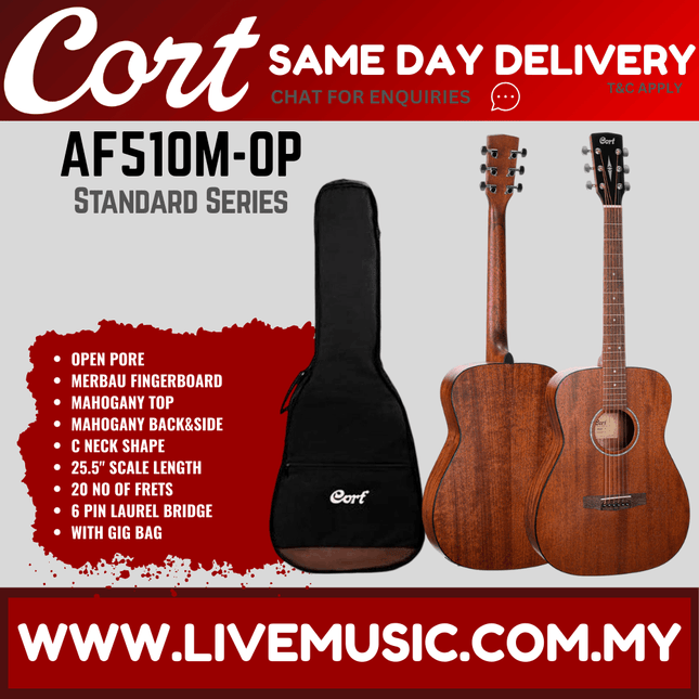 Cort AF510M - Mahogany Acoustic Guitar with Gig Bag (AF 510M/AF-510M)