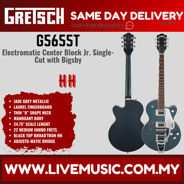 Gretsch G5655T Electromatic Center Block Jr. Single-Cut Electric Guitar w/Bigsby, Jade Grey Metallic