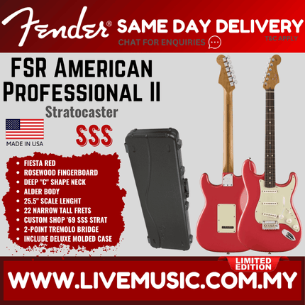 Fender FSR American Professional II Stratocaster Electric Guitar, Roasted RW FB, Fiesta Red