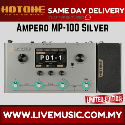 Hotone Limited Edition MP-100 Ampero Multieffects Pedal, Silver ( MP-100 / MP100 )