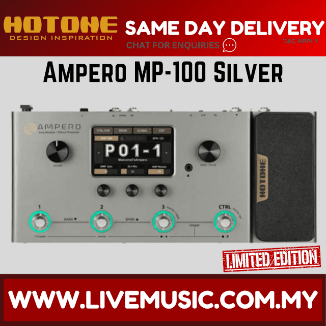 Hotone Limited Edition MP-100 Ampero Multieffects Pedal, Silver ( MP-100 / MP100 )