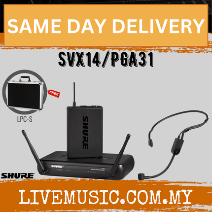 Shure SVX14/PGA31 Headworn Wireless Microphone System, SVX4 Diversity Receiver, SVX1 Bodypack Transmitter & PGA31 Headset Microphone ( SVX14-PGA31 / SVX14PGA31 )
