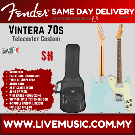 Fender Vintera 70s Telecaster Custom Electric Guitar, Pau Ferro Fretboard with Gig Bag - Sonic Blue