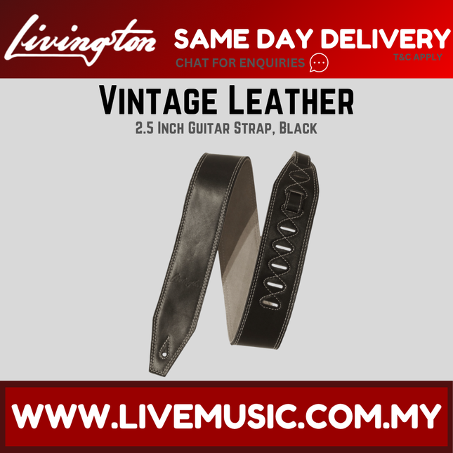 Livingston VLBK-25 2.5 Inch Vintage Leather Guitar Strap, Black ( VLBK25 VLBK 25 )