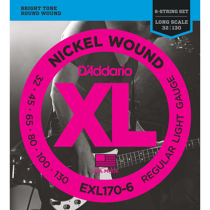 D'Addario EXL170-6 - Nickel Wound 6-String Bass Strings, Light, , Long Scale (32-130)(DAddario/EXL170)