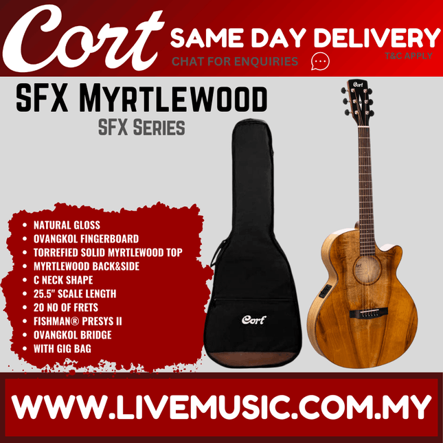 Cort SFX-Myrtlewood Acoustic-Electric Guitar with Bag - Natural Gloss (SFX MYRTLEWOOD)
