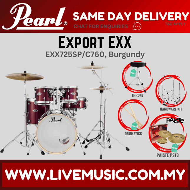Pearl Export EXX 5-piece drum set in Burgundy with Paiste PST3 cymbals