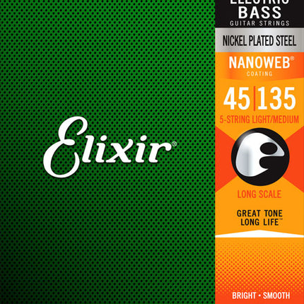 Elixir 14207 Nanoweb Light/Med Long Scale 5-String Electric Bass Strings (45-135)