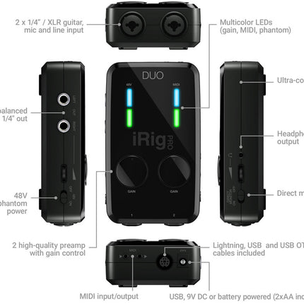 IK Multimedia iRig Pro Duo I/O 2 channel Audio/Midi Interface for iOS, Android, Mac & PC