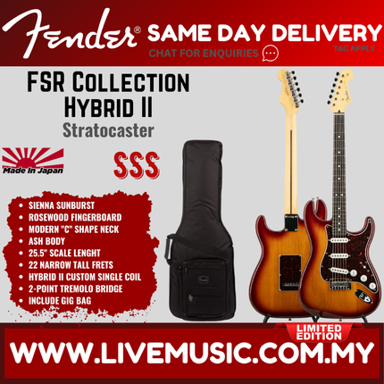 Fender FSR Collection Hybrid II Stratocaster Electric Guitar, RW FB, Sienna Sunburst