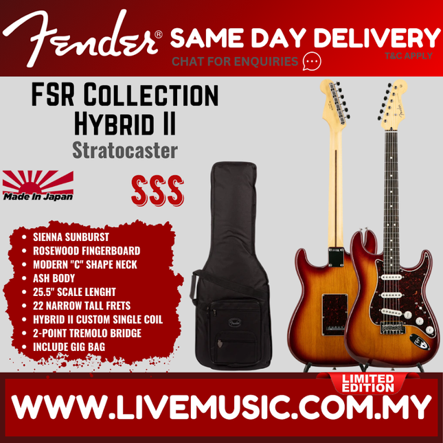 Fender FSR Collection Hybrid II Stratocaster Electric Guitar, RW FB, Sienna Sunburst