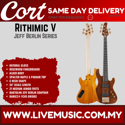 Cort Jeff Berlin Signature Series Rithimic V 5-String Bass Guitar Ebony Fretboard with Bag - Natural Glossy
