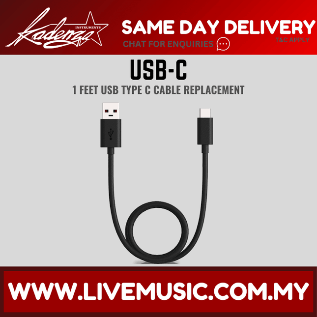 1-foot USB-C to USB cable with black connectors and Type-C plug