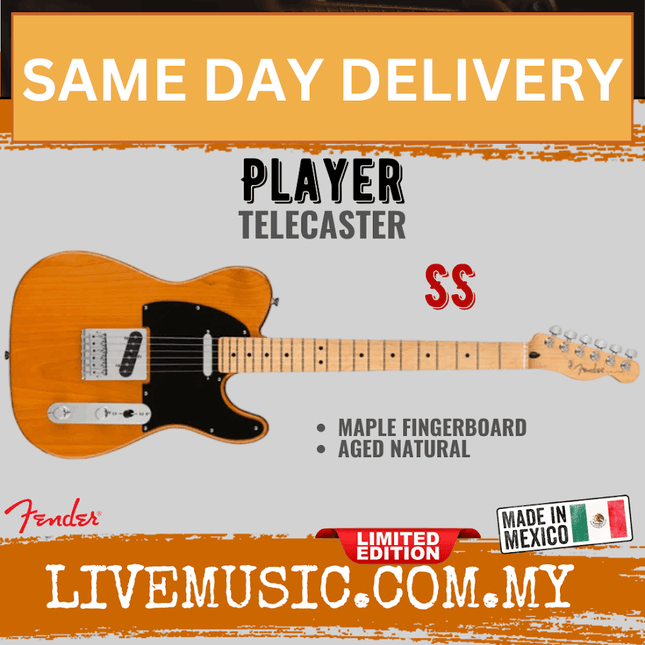 Fender Ltd Ed Player Telecaster Electric Guitar, Maple FB, Aged Natural