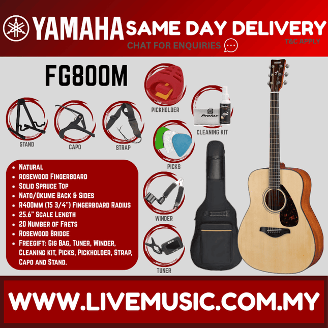 Yamaha FG800M Solid Spruce Top Acoustic Guitar (FG-800M/FG 800M)