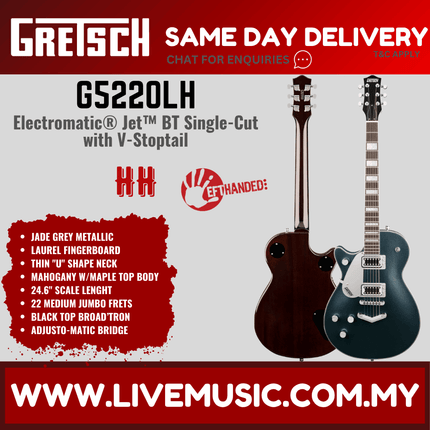 Gretsch G5220LH Electromatic Jet BT Single-Cut V-Stoptail Left-Handed Guitar, Jade Gray Metallic