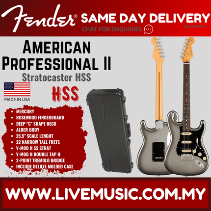 Fender American Professional II HSS Stratocaster Electric Guitar, Rosewood Fretboard - Mercury