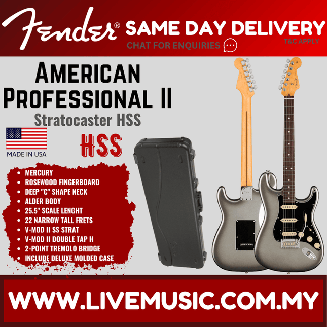 Fender American Professional II HSS Stratocaster Electric Guitar, Rosewood Fretboard - Mercury