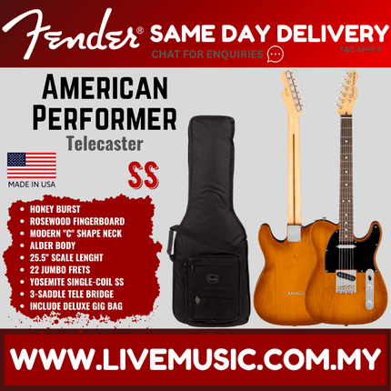 Fender American Performer Telecaster Electric Guitar, RW FB, Honeyburst