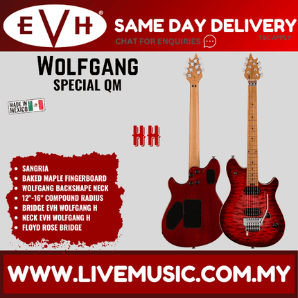 EVH Wolfgang Special QM Electric Guitar, Baked Maple FB, Sangria