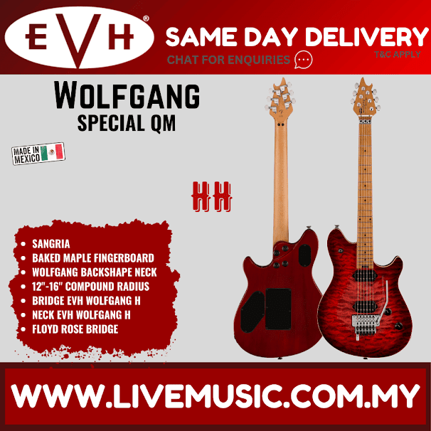 EVH Wolfgang Special QM Electric Guitar, Baked Maple FB, Sangria