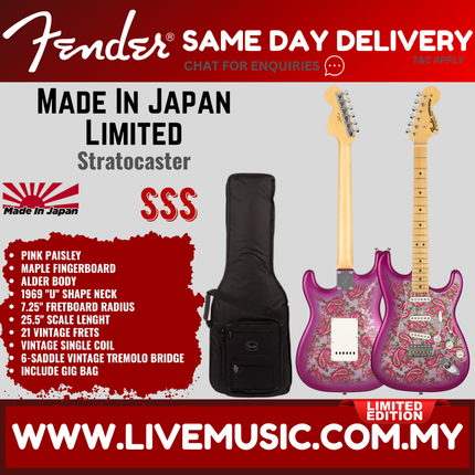 Fender MIJ Limited Stratocaster Electric Guitar, Maple FB, Pink Paisley