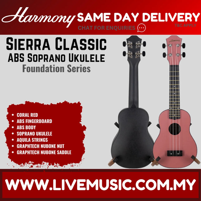 Harmony Foundation Series Sierra Classic ABS Soprano Ukulele, Coral Red