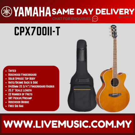Yamaha CPX700II Medium Jumbo Solid Spruce Top Acoustic-Electric Guitar - Natural/Black/Dusk Sun Red/Sand Burst/Tinted ( CPX700 )
