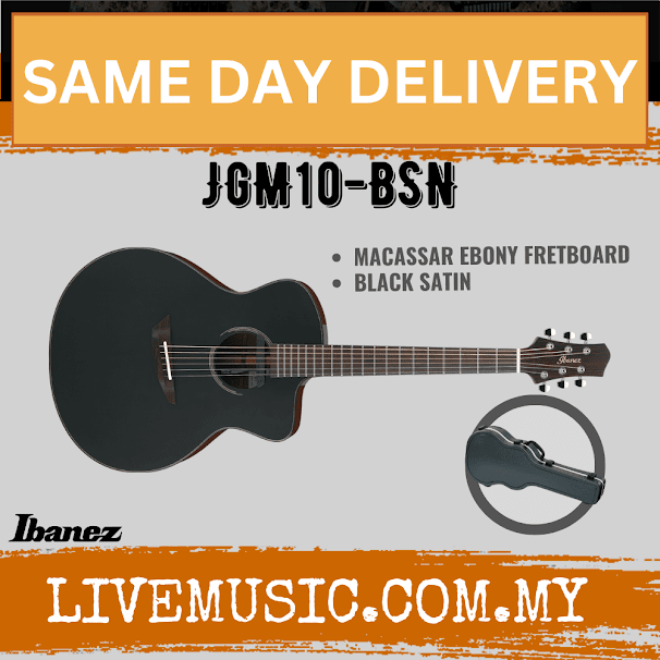 Ibanez JGM10-BSN Joe Gomm Acoustic Guitar w/Case, Black Satin Top ( JGM10BSN / JGM10 BSN )