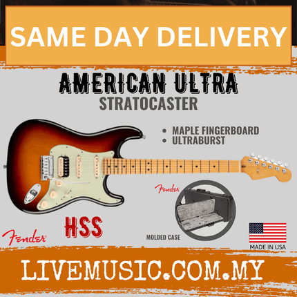 Fender American Ultra HSS Stratocaster Electric Guitar, Rosewood Fretboard with FREE Elite Moulded Case - Ultraburst
