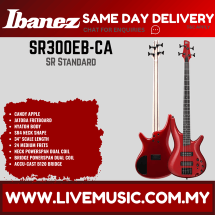 Ibanez SR300EB SR Series 4-String Electric Bass Guitar - (SR300EB-CA )-Candy Apple Red
