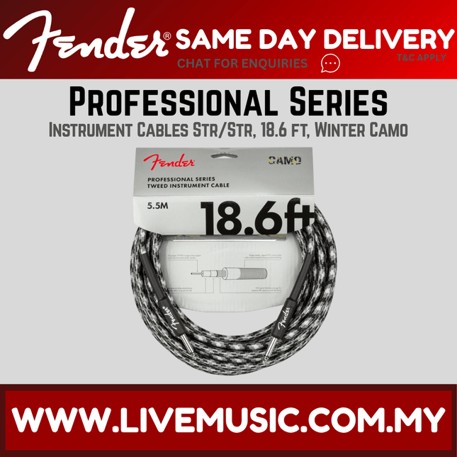 Fender Professional Series Instrument Cable, 18.6ft Straight/Straight, Winter Camo