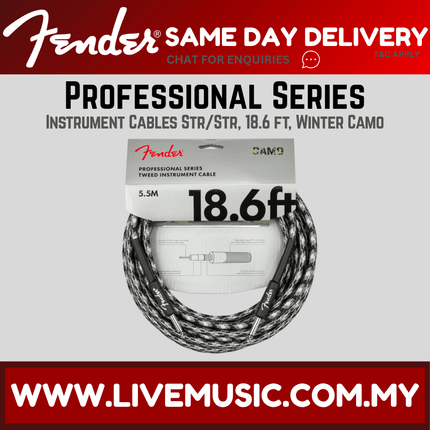 Fender Professional Series Instrument Cable, 18.6ft Straight/Straight, Winter Camo