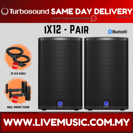Turbosound iX12 2-Way 12" Powered Loudspeaker  w/Wireless Mic, Speaker Stand And Cable - Pair ( iX-12 / iX 12 )