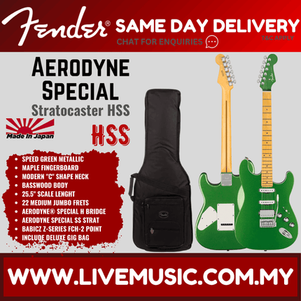 Fender Aerodyne Special Stratocaster HSS Electric Guitar, Maple FB, Speed Green Metallic