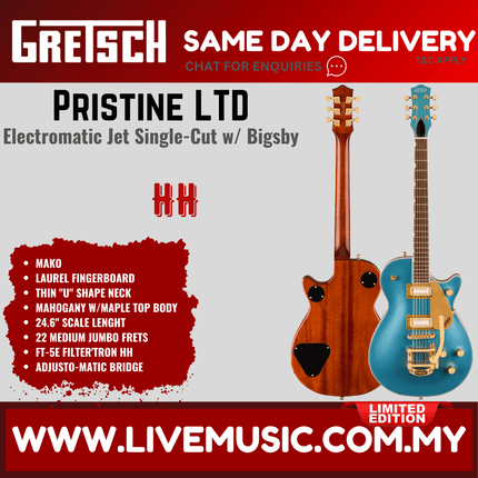 Gretsch Electromatic Pristine LTD Jet Electric Guitar w/Bigsby, Laurel FB, Mako