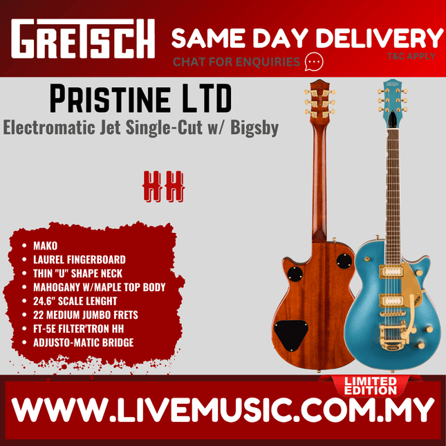 Gretsch Electromatic Pristine LTD Jet Electric Guitar w/Bigsby, Laurel FB, Mako
