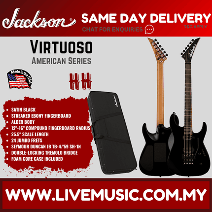 Jackson American Series Virtuoso Electric Guitar, Streaked Ebony FB, Satin Black