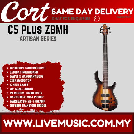 Cort C5 Plus ZBMH Electric Bass Guitar Rosewood Fretboard with Bag - Open Pore Tabacco Burst