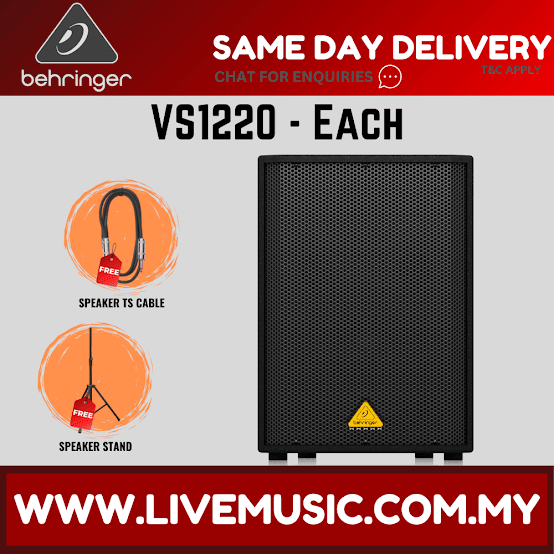 Behringer VS1220 High Performance 600watt Passive Speaker 12" Woofer w/Speaker Stand and Cable - Each  (VS-1220/VS 1220)