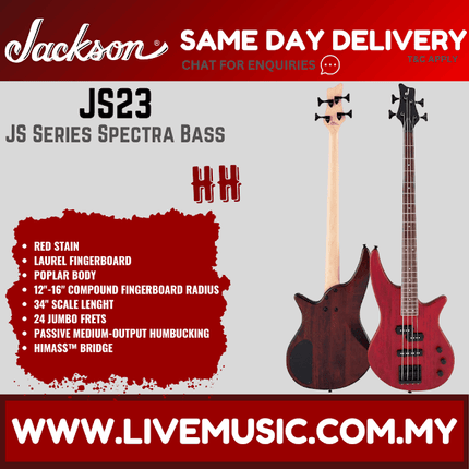 Jackson JS Series JS23 Spectra Bass Guitar, Laurel FB, Red Stain