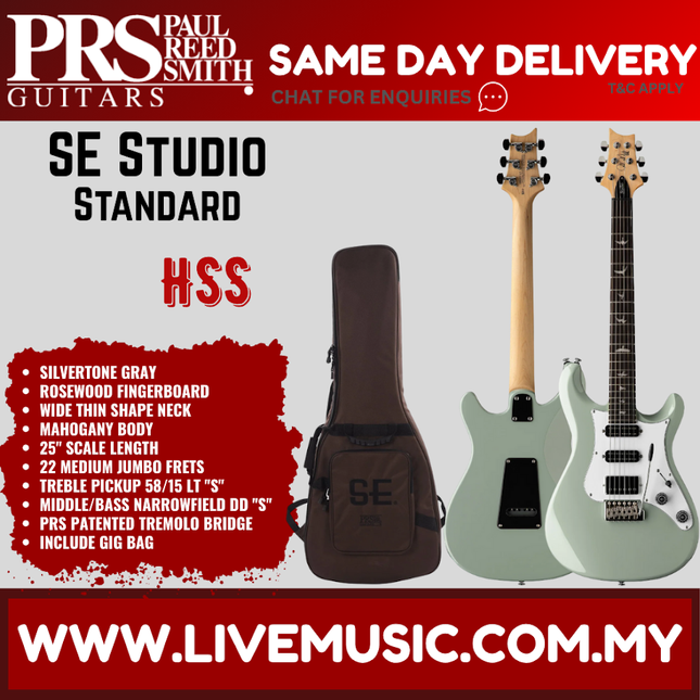 PRS SE Studio Standard RW Electric Guitar, Silvertone Gray