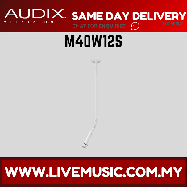 Audix M40W12S Miniature High-Output Supercardioid Ceiling Microphone with 12" Gooseneck - White (M40-W12S/M40 W12S)