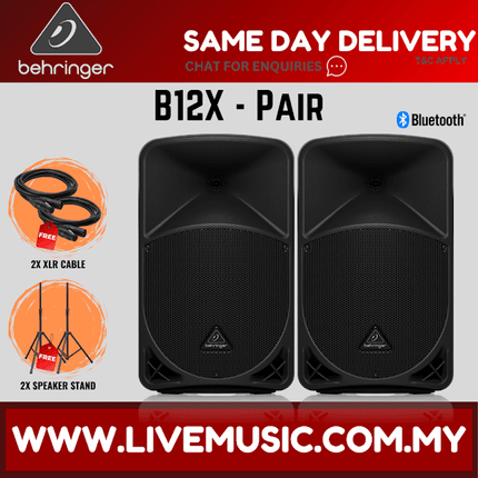 Behringer B12X 1000W 12" Powered Speaker w/UG-88HH Wireless Mic, Speaker Stand and Cable - Pair ( B-12X / B 12X )