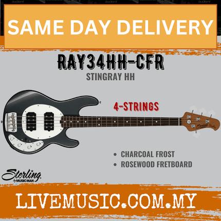 Sterling Ray34HH Stingray 4-String Electric Bass Guitar Rosewood Fretboard - Charcoal Frost (Ray-34HH)