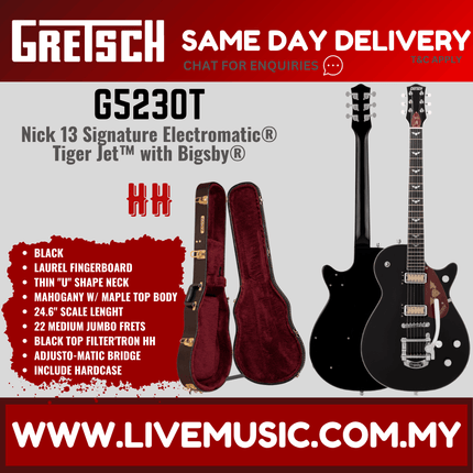 Gretsch G5230T Nick 13 Signature Electromatic Tiger Jet Electric Guitar w/Bigsby, Laurel FB, Black