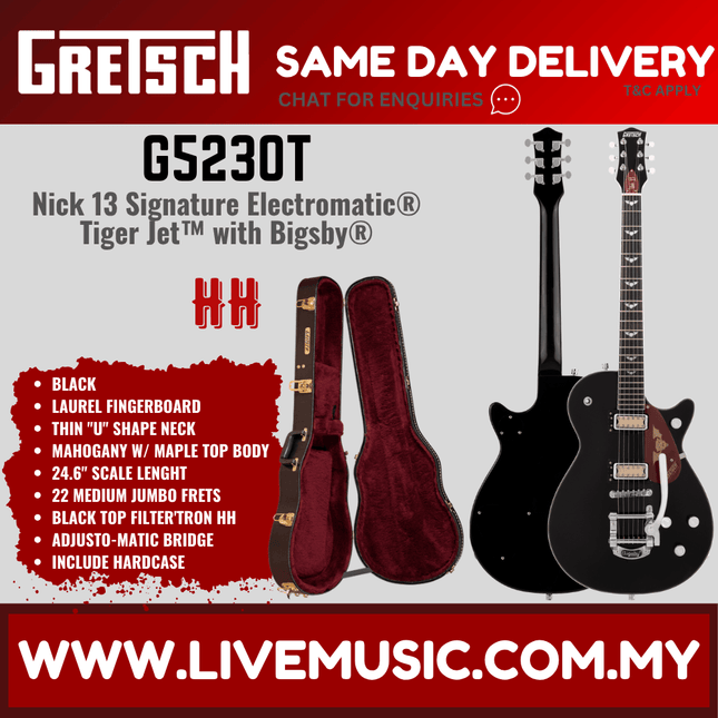 Gretsch G5230T Nick 13 Signature Electromatic Tiger Jet Electric Guitar w/Bigsby, Laurel FB, Black