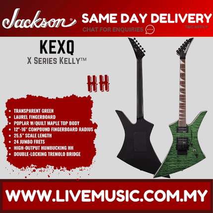 Jackson X Series KEXQ Kelly Electric Guitar, Laurel FB, Transparent Green