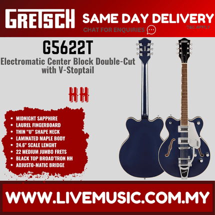 Gretsch G5622T Electromatic Center Block Double-Cut Electric Guitar w/Bigsby - Cadillac Green/Midnight Sapphire