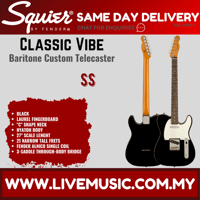 Squier Classic Vibe Baritone Custom Telecaster Electric Guitar, Black